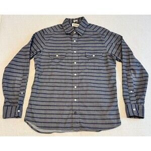 Taylor Stitch Shirt Men's 40 Grey Blue Stripe Button Down Organic Cotton Pockets